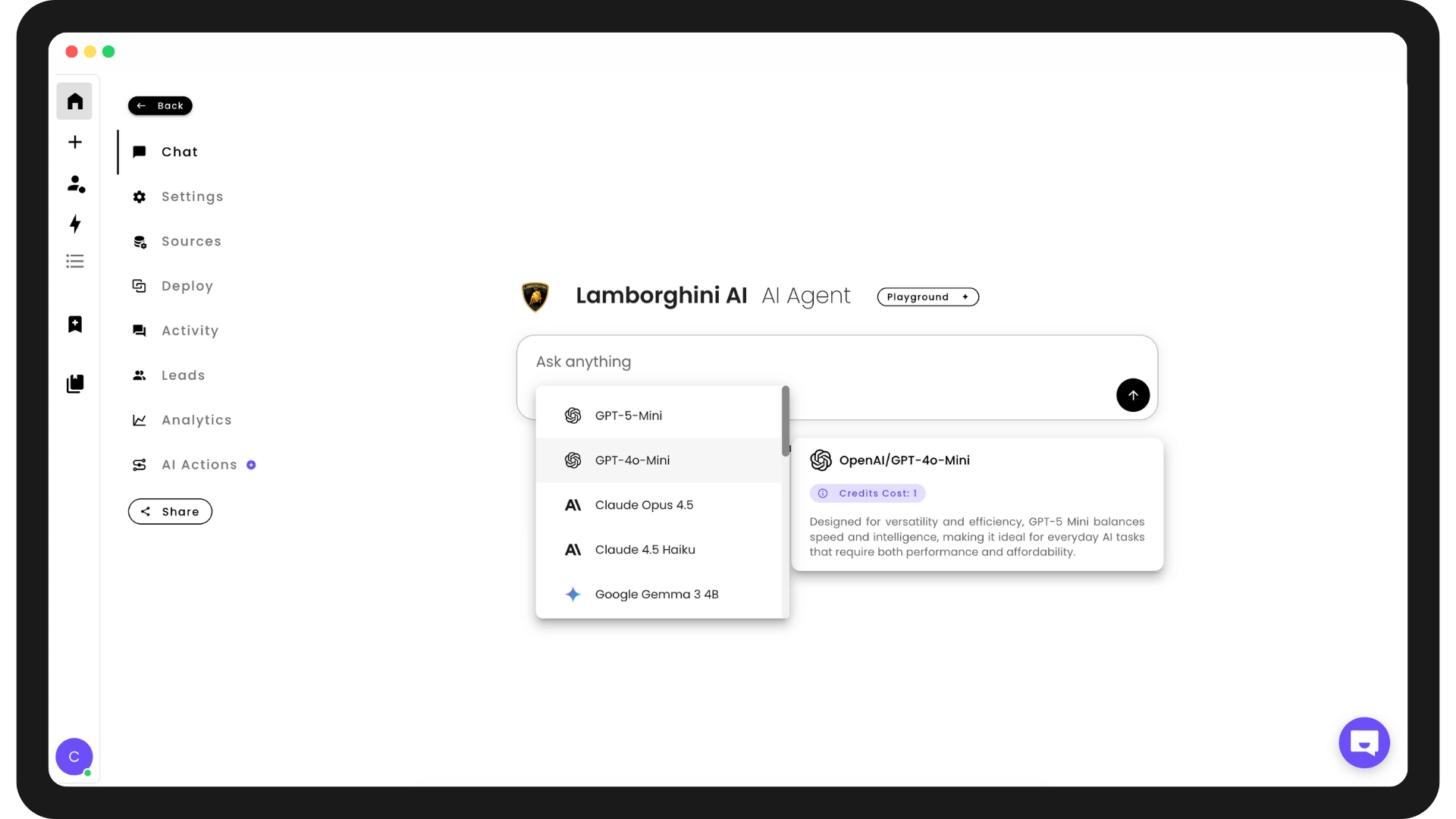 ChatPro AI Playground - Test and interact with your AI Agent in real-time